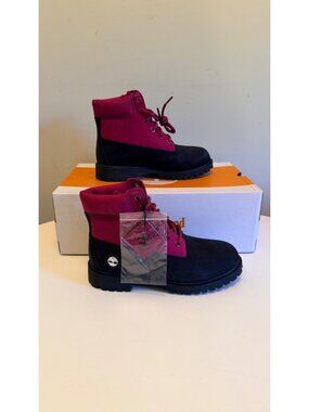NIB Timberland Premium 6-Inch Waterproof Jr Boots Black Pink Nubuck Size 5 Boys